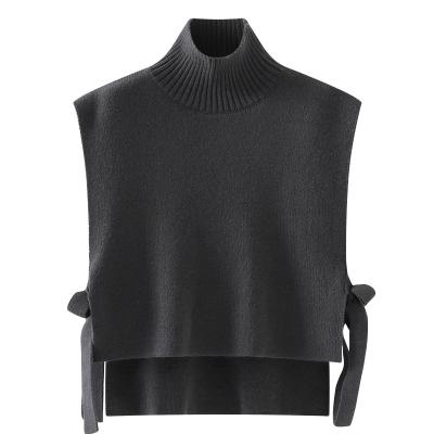 China new Anti-wrinkle Japanese style college style women's sweater turtle neck sleeveless lace knitted waistcoat autumn and winter vest black for sale