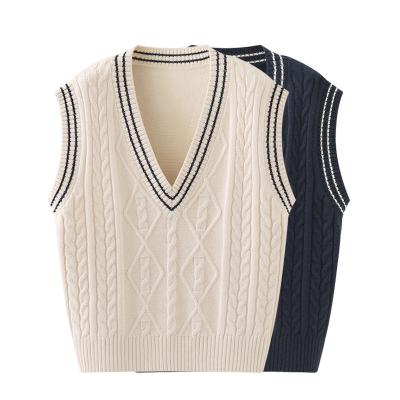 China Korean Anti-wrinkle Women's Twist Sweater Sweater Vest Autumn And Winter Student V-Neck Couples New Wool Knitted Vest for sale