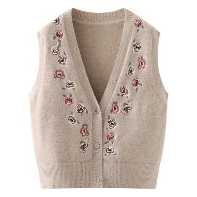 China 2020 Wholesale OEM Anti-wrinkle Open Chest Machine Embroidered Knitted Casual Sweater Sleeveless Women Sweater Vest for sale