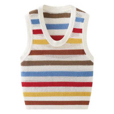 China 2021 new Anti-wrinkle winter sleeveless Korean large size color striped sweater and spring ladies sweater sweater color vest version for sale