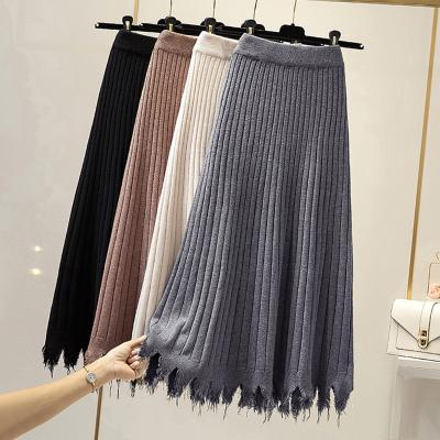 China Hot sale 2021 plus size autumn and winter clothing new knitted mid length skirt ruffled wrap skirt sweater skirt fishtail sweater for sale