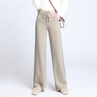 China Autumn Winter Warm Elastic Waist Anti-wrinkle Women Lace Up Knitted Casual Loose Female Wide Leg Pants 2020 Pants Leg Sweater for sale