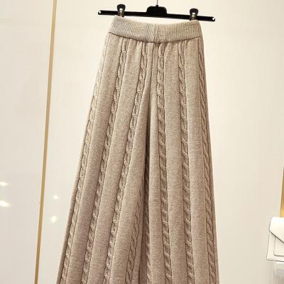 China 2020 Autumn Winter New Women's Casual Straight Pants Women's Anti-Wrinkle Drawstring Loose Knitted Casual Wide Leg Pants Trousers for sale