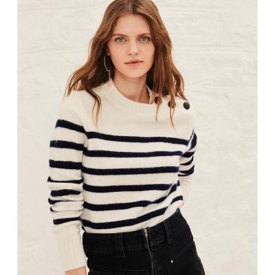 China Anti-wrinkle Women's Long Sleeve Plus Size Loose Knitted Sweater Pullover Contrast Color Striped Knit Sweater for sale