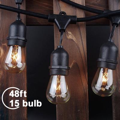 China Customized Waterproof Warm White S14 Logo Globe Black Cable Holiday String Lights with Clear Bulbs, Outdoor String Lights Commercial Use for sale