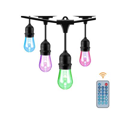 China China Factory Wholesale 48Ft Dimmable S14 Color Chasing LED Festoon String Lights RGB Bulb For Outdoor Patio Party Remote Control for sale