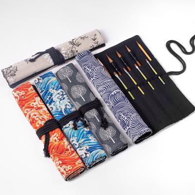 China Custom Multifunctional Fashion Large Capacity Canvas Makeup Brush Pencil Case Storage Bag Pouch Roll Curtain Student Pen Bag Durable for sale