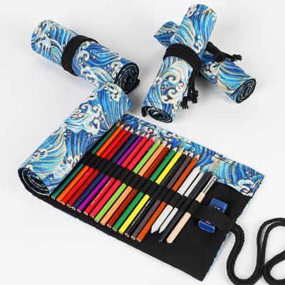 China Wholesale Custom Curtain Durable 24 In Roll Canvas Printing Pen 36 48 72 Hole Pencil Case Bookseller Sketch Pencil Case School Children for sale