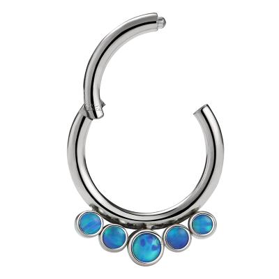 China TRENDY ASTM F136 Titanium With Bezel Set Clicker Daith Ring Nose Ring Piercing Jewelry Opal Cluster Hinged Segment Ring for sale