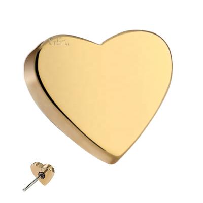 China CLASSIC Solid 14K Yellow Gold Threadless Heart Top End Labret Lip Body Jewelry Wholesales for sale