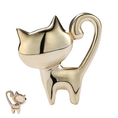 China CLASSIC Solid Internal Threaded Piercing Body Jewelry Wholesales 14K Yellow Gold Cat Top Ends Labret Lip for sale