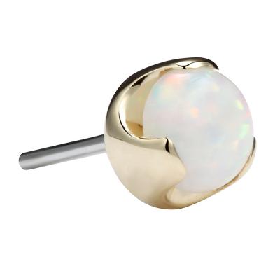 China Giometal 14K Yellow Gold Opal Threadless Top Ends Labret Solid Gemmed Body Lip Piercing Jewelry Wholesale CLASSIC for sale