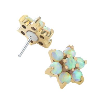 China CLASSIC Solid 14K Yellow Gold Threadless Flower Fork Set All Opal Top Ends Labret Lip Piercing Body Jewelry Wholesale for sale