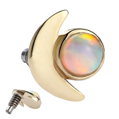 China Wholesale14K Yellow Gold CLASSIC Crecent Opal Top Ends Labret Lip Solid Internal Threaded Body Piercing Jewelry for sale