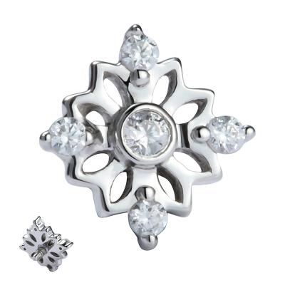 China CLASSIC Solid 14K White Gold Snow Gemmed Internal Threaded Flower Upper End Labret Lip Body Jewelry Piercing Wholesales for sale