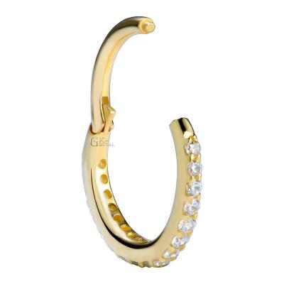 China Wholesale14K Yellow Gold CLASSIC Piercing Solid Side Set Clicker Circle Hinged Segment Gemmed Ring Body Piercing Jewelry for sale