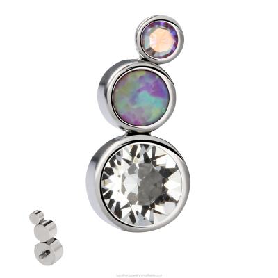 China CLASSIC ASTM F136 Band Titanium Curved Bezel Set 3CZ+ Opal Internally Threaded Top Ends Piercing Body Jewelry Wholesales for sale