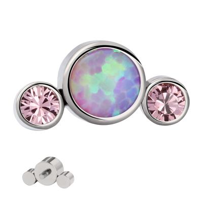 China ASTM F136 CLASSIC Titanium Group Bezel Set Opal+CZ Internally Threaded Upper Ends Piercing Body Jewelry Wholesales for sale