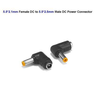 China Female To Male DC Power Connector DC Connector 5.5*2.1mm Right Angle Female To Male 5.5*2.5mm Power Plug DC Jack Connector For Power Supply Adapter for sale