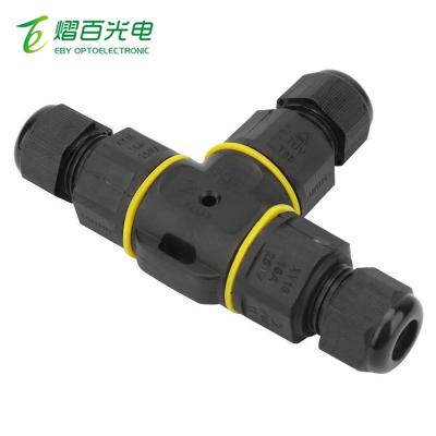 China IP68 T-Shape Connector 3 Pin Junction Box Underground Cable Socket Waterproof Tee Connector Outdoor T-shape Lights Lug Block for sale