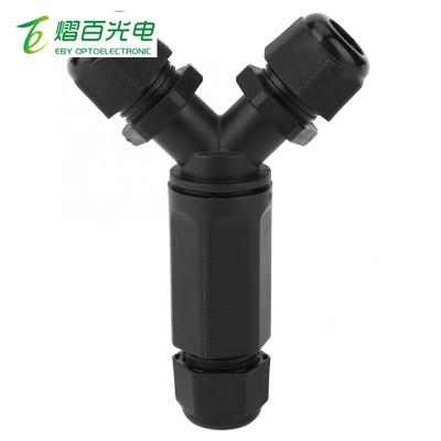 China Waterproof 3-Way Pin Junction Box Wiring Terminal 3-Core Y-Type Block Socket LED IP68 Cable Connector Quick Tee Connector for sale