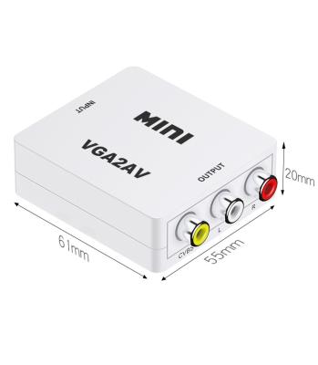 China Hot Sale 1080P White Switcher Mini VGA to RCA AV Converter with 3.5mm VGA2AV Audio Adapter for Computer to TV for sale