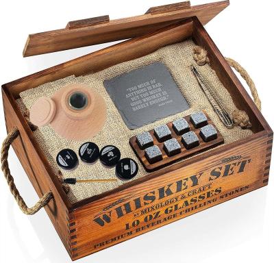 China Farming Mixology Whiskey Stones Gift Set for Men, Whiskey Glass Set with Rustic Wooden Case, 8 Granite Whiskey Rocks Chilling Stones, 1 for sale