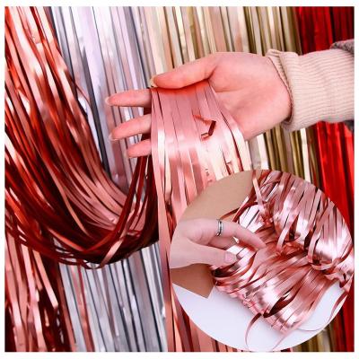 China 1mx2m Pet Party Aluminum Curtain Matte Tinsel Christmas Wedding Birthday Foil Metallic Curtain for sale