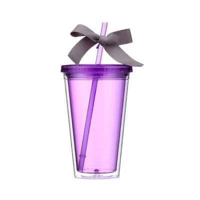 China Gifts / Promotion Manufacturers Double Wall Acrylic Plastic Tumbler With Insulated Straw for sale