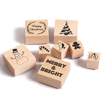 China Children's Toy Factory Price Newest Kids Wooden Stamps Custom Christmas Stamp Box Set Wooden Rubber Stamp Set for sale