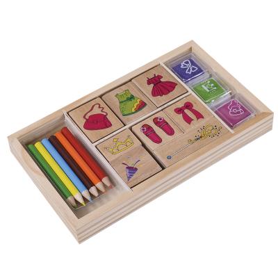 China Children's Toy High Quality Wood Stamp Custom Design OEM Wooden Stamp Set For Kids for sale