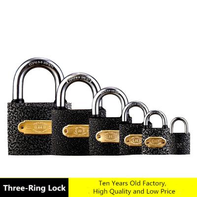 China Three - Ring High Security Padlock , Rust Proof Black Universal Iron Padlock for sale