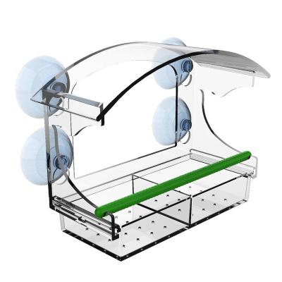 China Acrylic Plexiglass Window Bird Feeder Easy Install Custom Logo With Removable Tray for sale