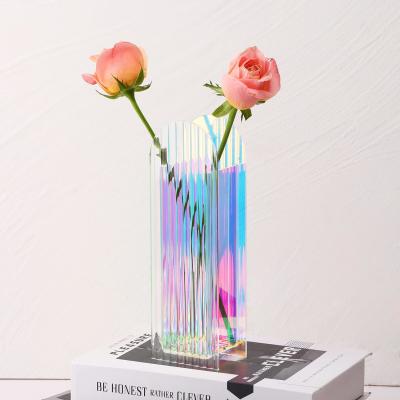 China U Shape Bending Rainbow color Flower Acrylic Vase For Home Decor Or Wedding Table for sale