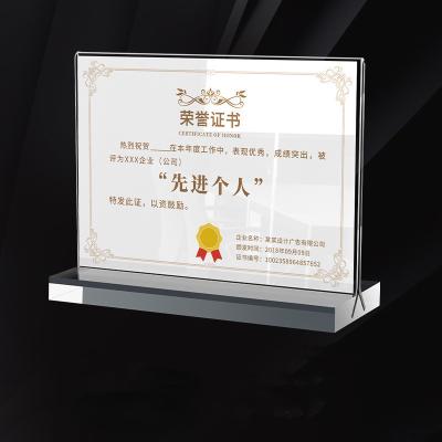 China A4 Acrylic Advertising Display Tabletop T Shape Transparent Acrylic Certificate Holder for sale