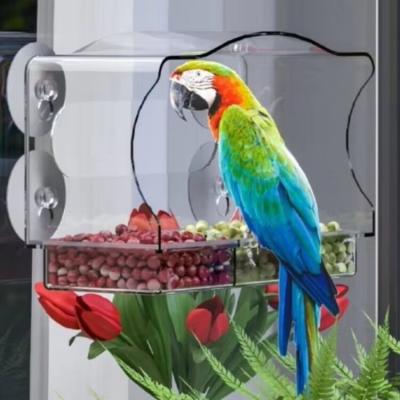 China Functional Acrylic Bird Feeder Sustainable Window Pet Feeders OPP Bag Packing Custom for sale