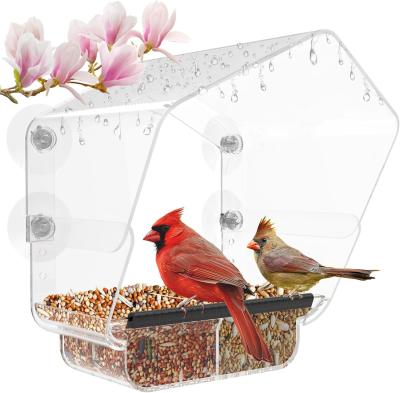 China Adjustable Size Acrylic Bird Feeder Large View Clear Pet Feeder Convenient Design for sale