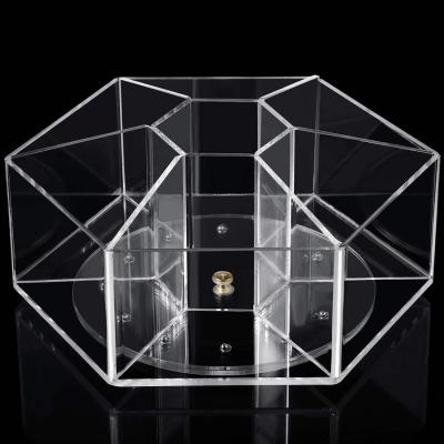 China Hexagon Acrylic Pen Cup 360 Degree Rotating Acrylic Organizer 7 Compartments for sale