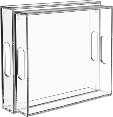 China 2 Pack Clear Acrylic Serving Tray With Handles For Hosting Spacious And Versatile for sale