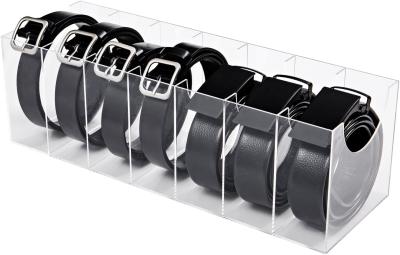 China Clear Acrylic Belt Organizer Tie Storage Holder With 7 Compartments Display Case for sale