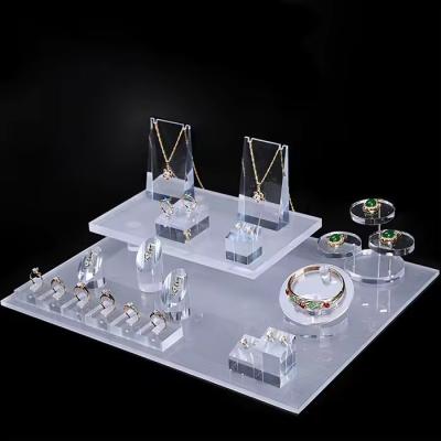 China Brushed Matt Acrylic Jewelry Display Set Necklace Earring Ring Pendant Bracelet Holder for sale