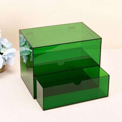 China Stylish Green Acrylic Organizer Box With Cover And Drawer For Home Business Use for sale