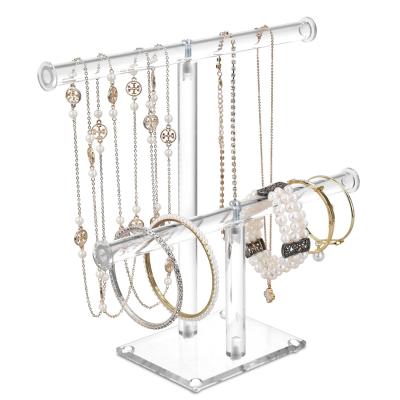 China Two Tiered T Bar Acrylic Display Rack Jewelry Display Stand For Showcasing Bracelets for sale