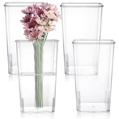 China Countertop 4 Pack Clear Acrylic Flower Vase , Square Tapered Design Acrylic Vase Stand for sale