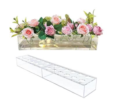 China Modern Decor Acrylic Flower Vases Rectangular Clear Acrylic Centerpiece Stand 12 Inches for sale