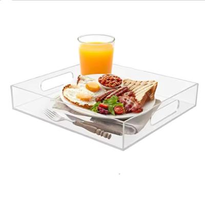 China Clear Rectangular Acrylic Tray Lucite Breakfast Tray For Home Restaurant Hotel for sale