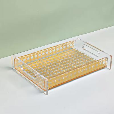 China Smooth Finish Clear Acrylic Serving Tray Lucite Bread Tray With Custom Printing for sale