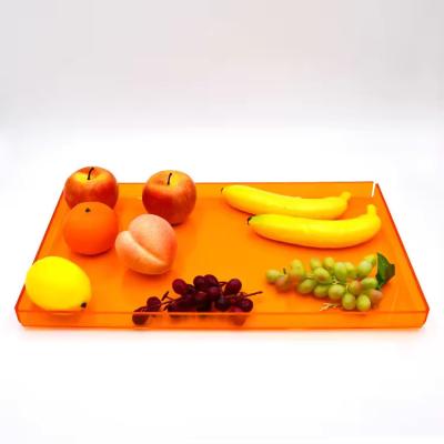 China Orange Rectangular Acrylic Serving Tray Organizer , Plexiglas Acrylic Tea Tray for sale