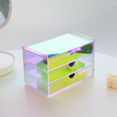 China Rainbow Color Acrylic Box With Drawers Plexiglass Jewelry Box For Home Collection for sale