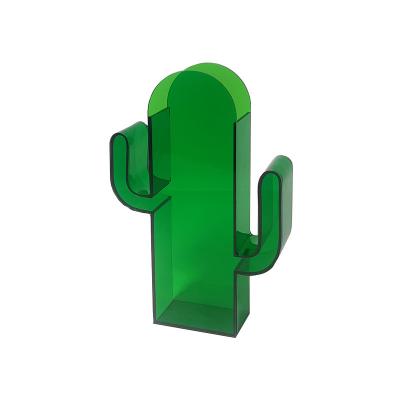 China Stylish Green Cactus Shape Acrylic Flower Vase Lucite Acrylic Stands For Flowers for sale